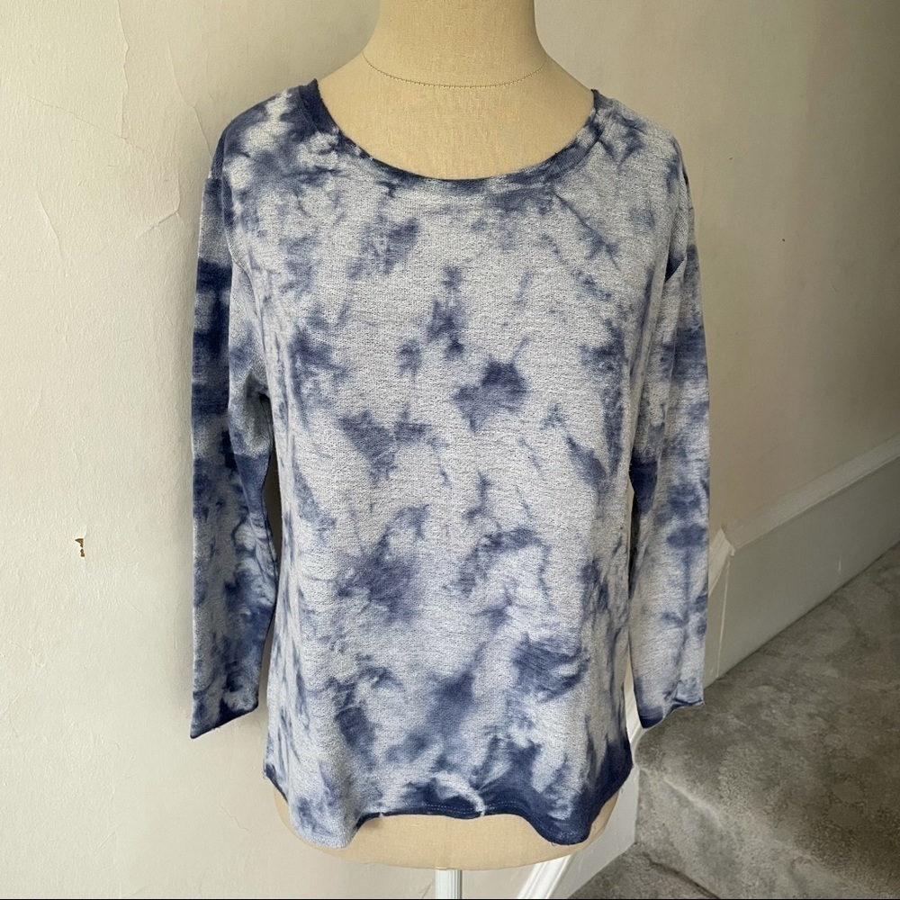 Anthropologie Sundry Blue Tie Dye Raw Edge Viscose Pullover Sweater EUC Size 1/S